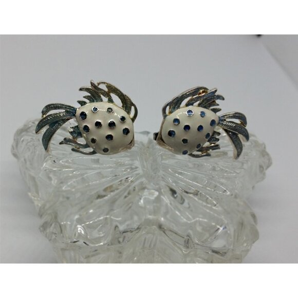 Vintage signed MJ tropical fish enamel earrings - Picture 1 of 3